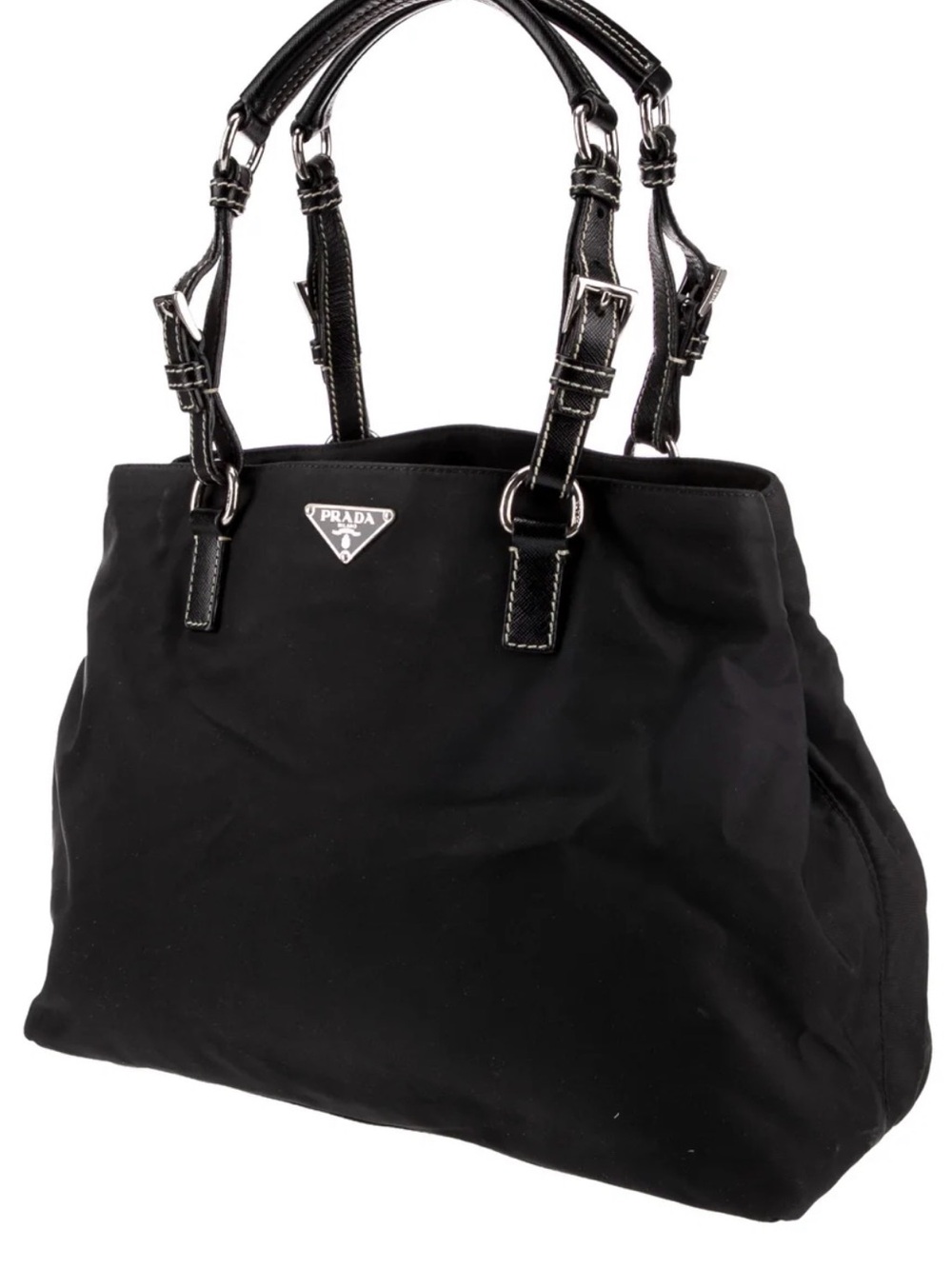 Prada Black Nylon Shoulder Bag with Leather Handles